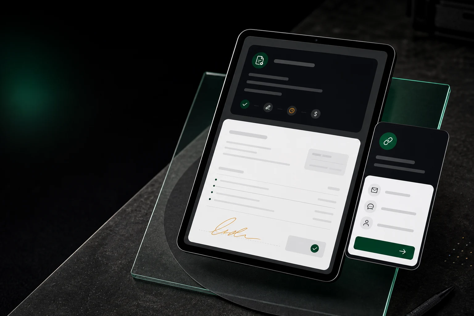 Tablet and phone showing a JobSign signing link.