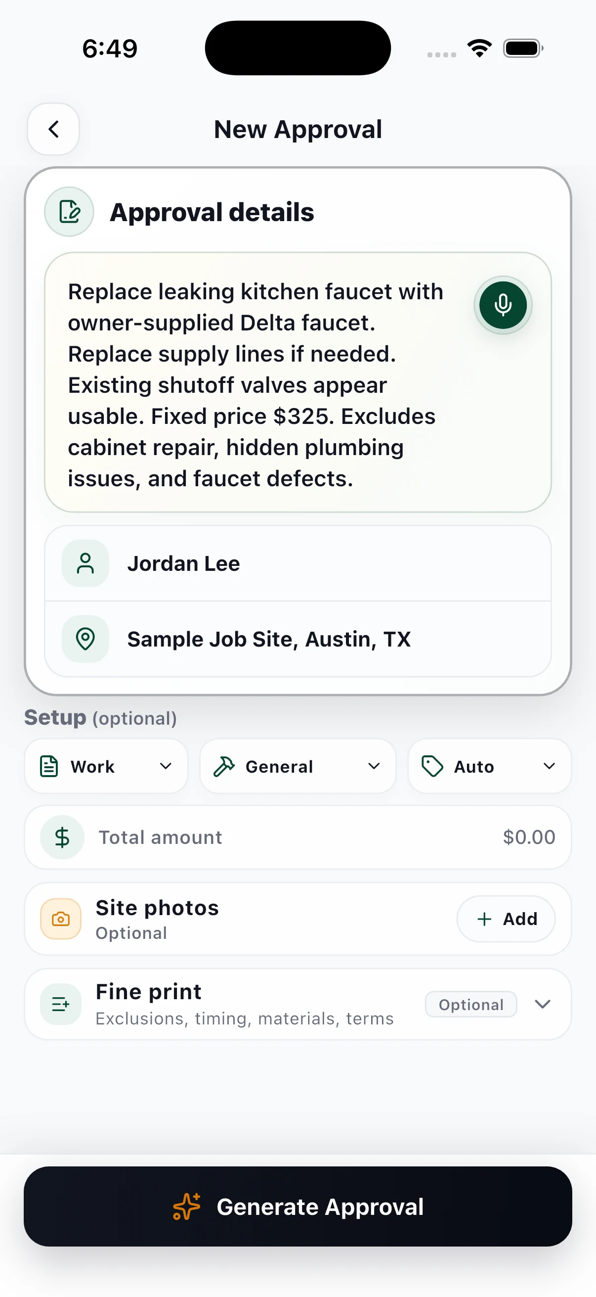 JobSign approval details screen.
