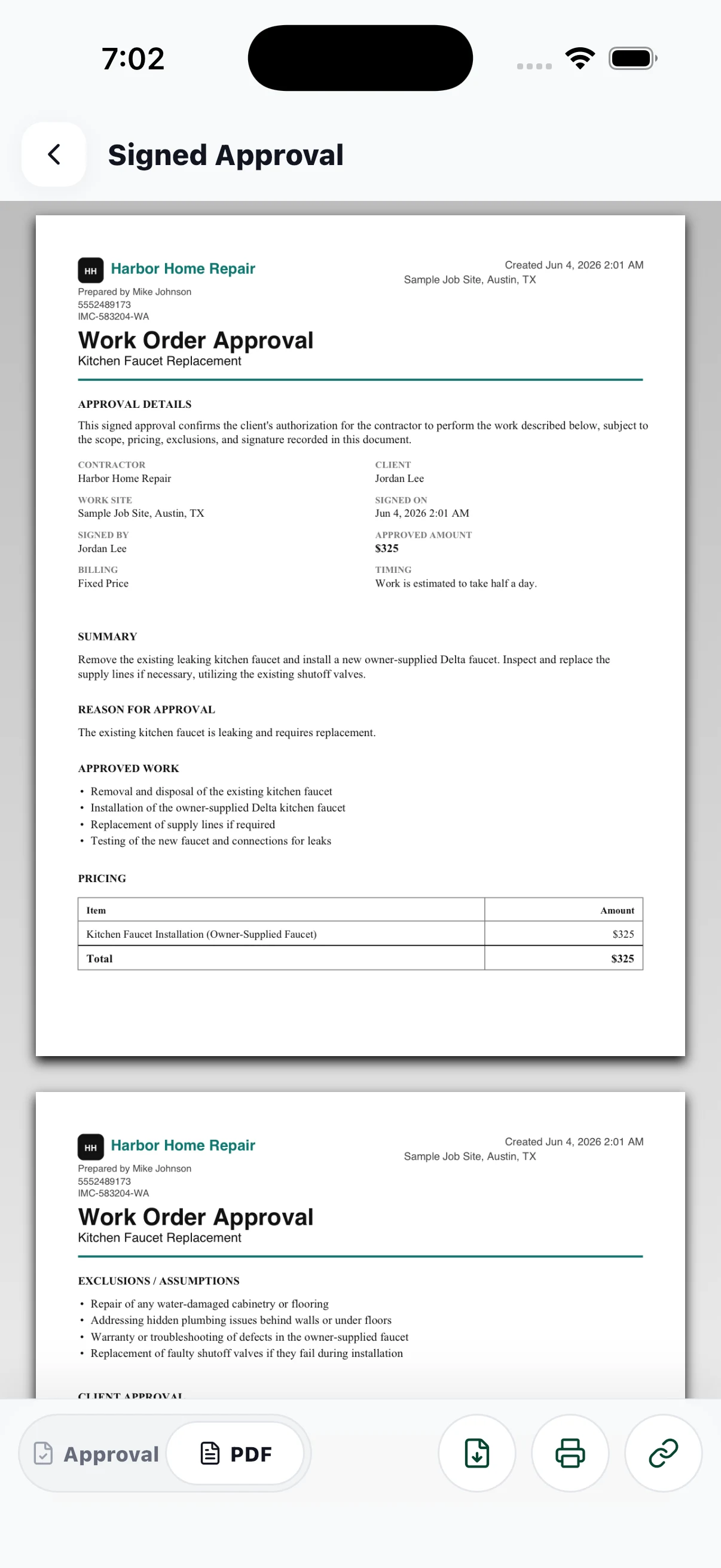 JobSign signed PDF screen.