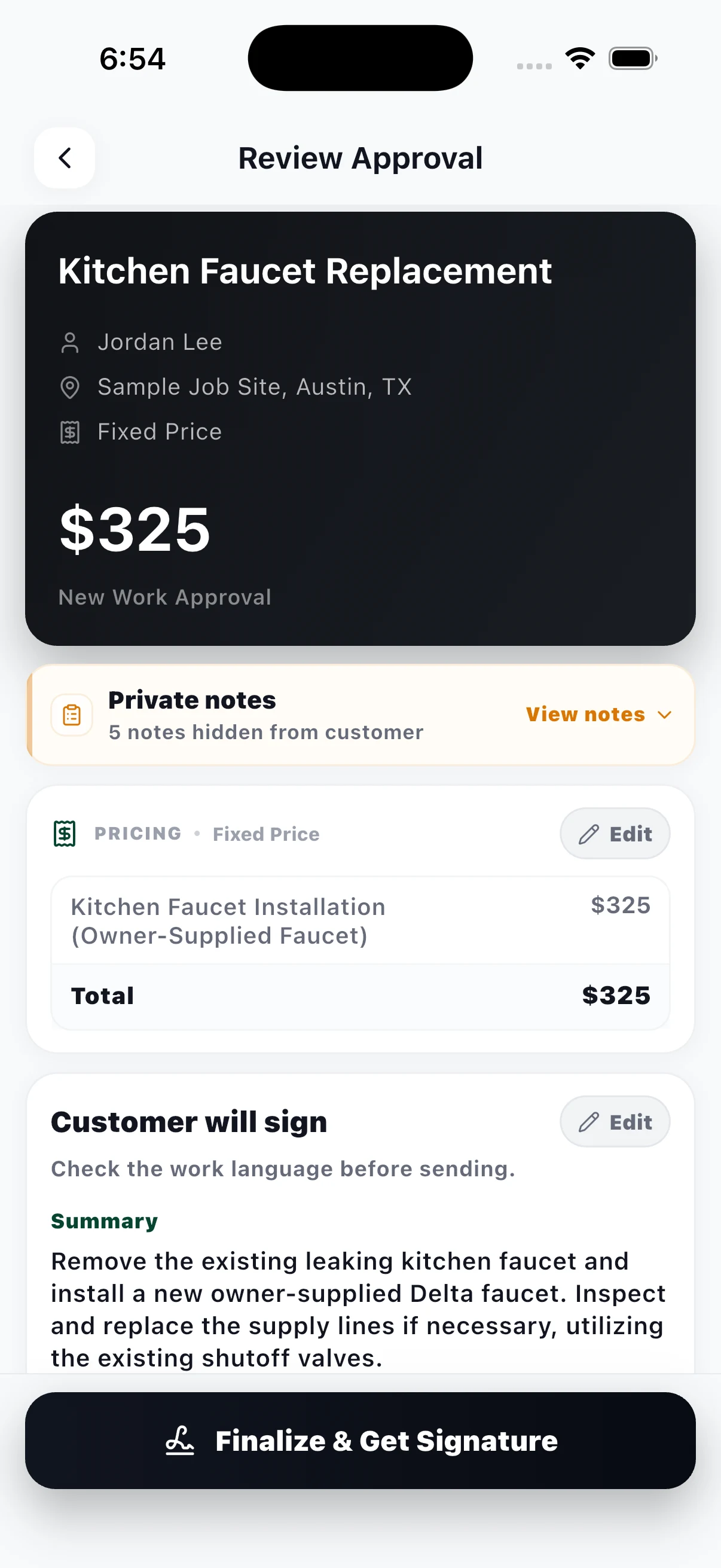 JobSign review approval screen.